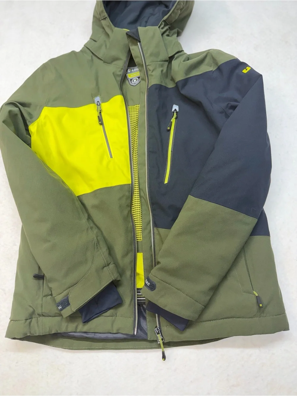Boy’s Killtec KSW 174 Insulated Jacket- Size Large in Black, Olive & Neon Yellow